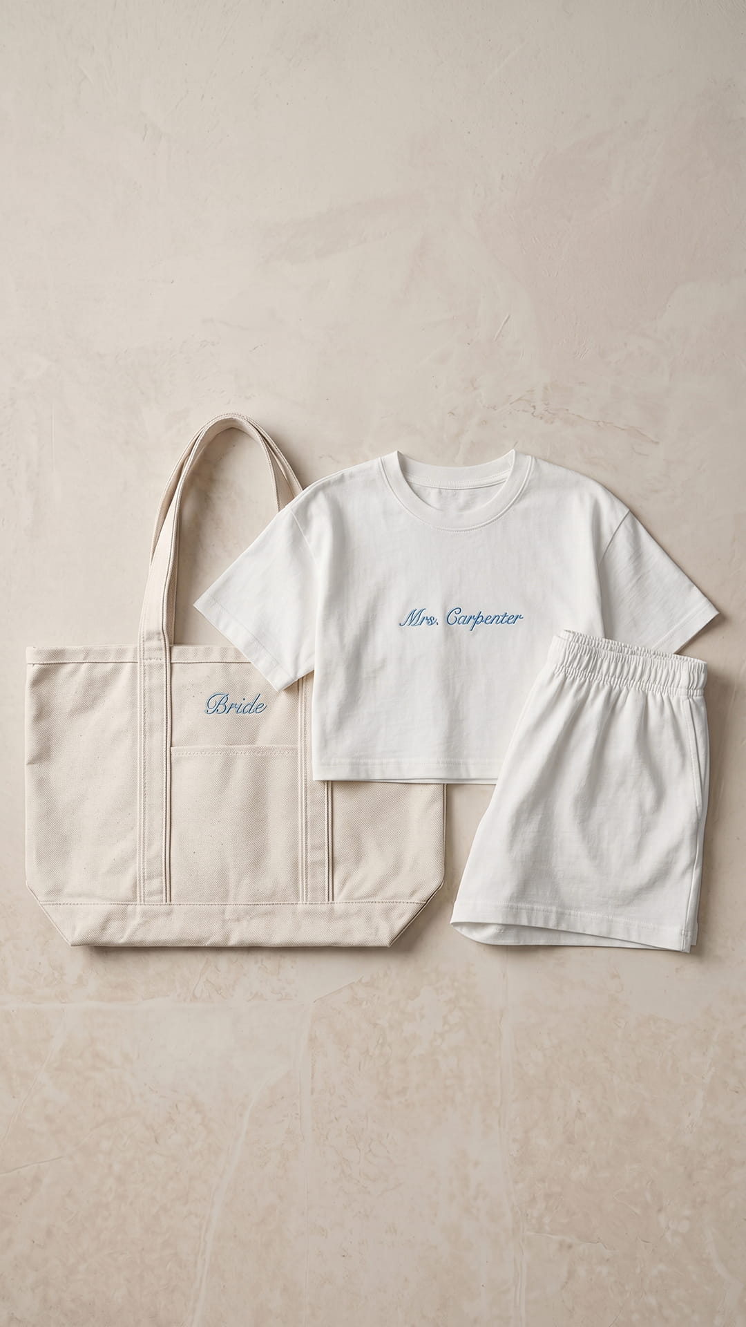 The Mrs. Gift Set | Embroidered Crop Tee, Matching Shorts & Bridal Tote