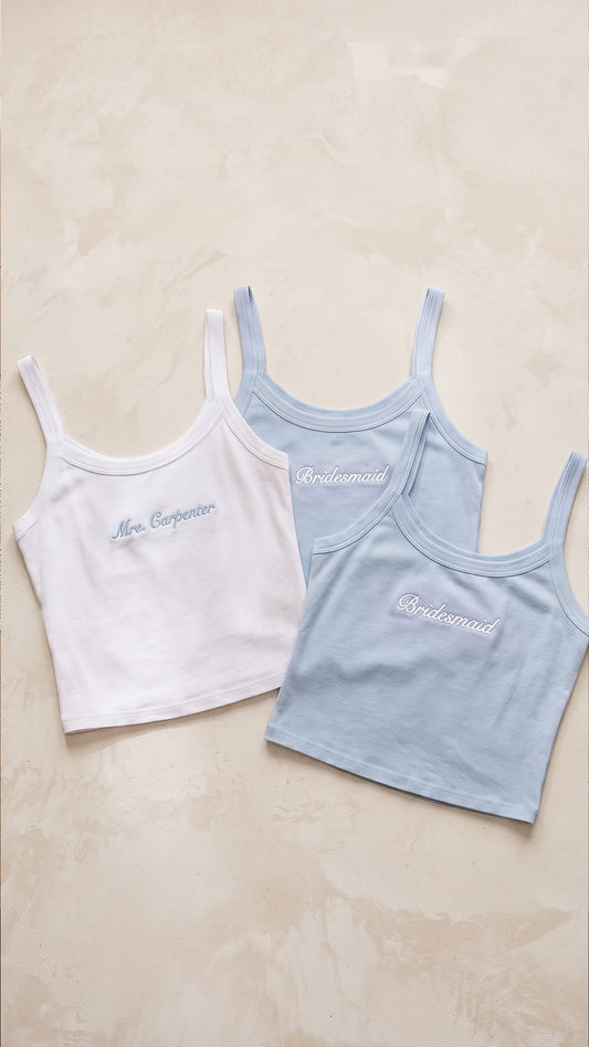 Mrs. Embroidered Micro Rib Tank | Custom Bridal Name Top