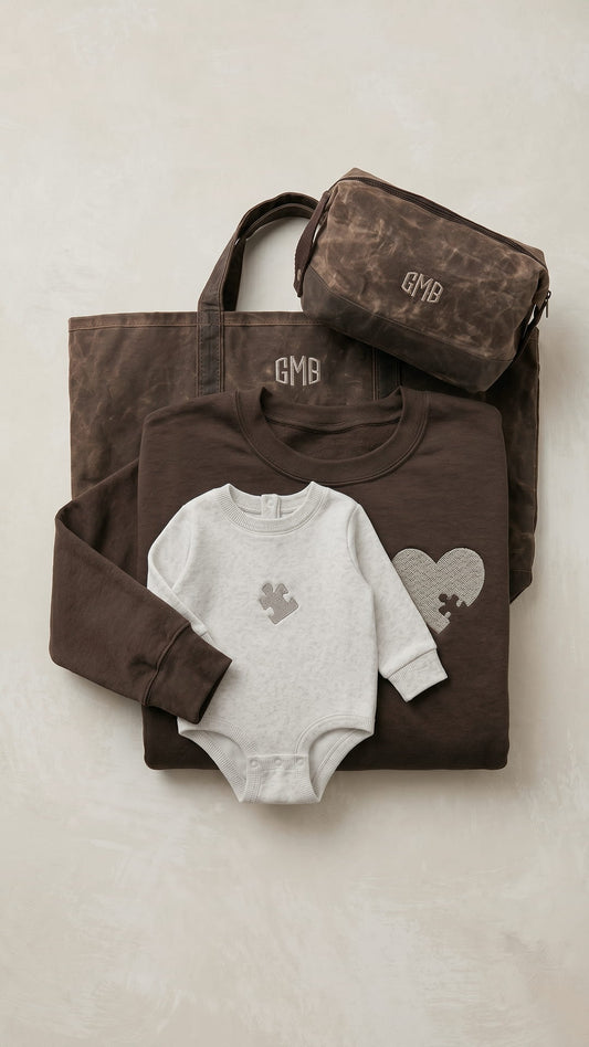 The Puzzle Piece Dad Keepsake Bundle | Matching Embroidered Father & Child Gift Set - Signature