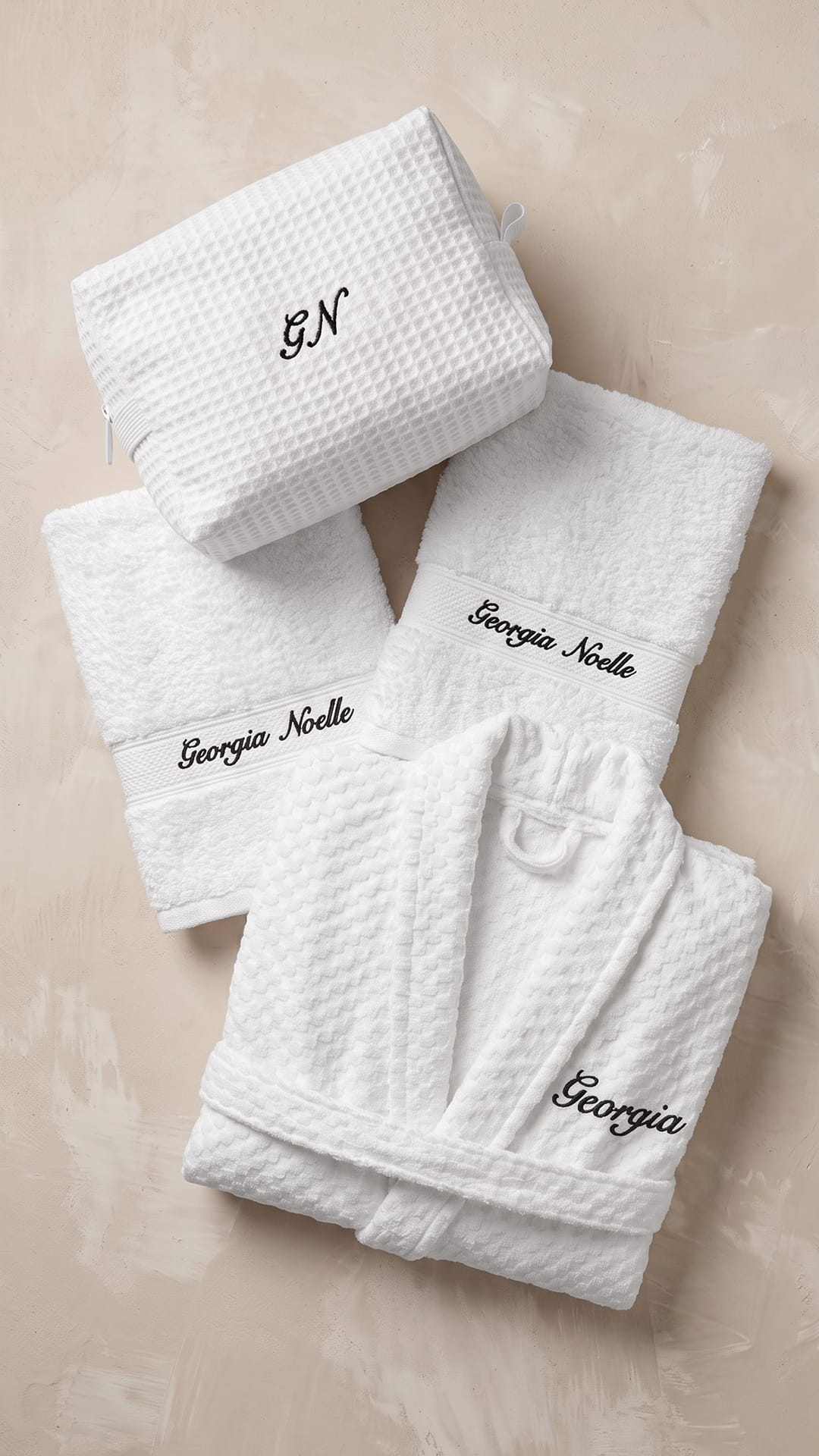 Personalized Robe Gift Set | Embroidered Robe, Waffle Bag & Hand Towels