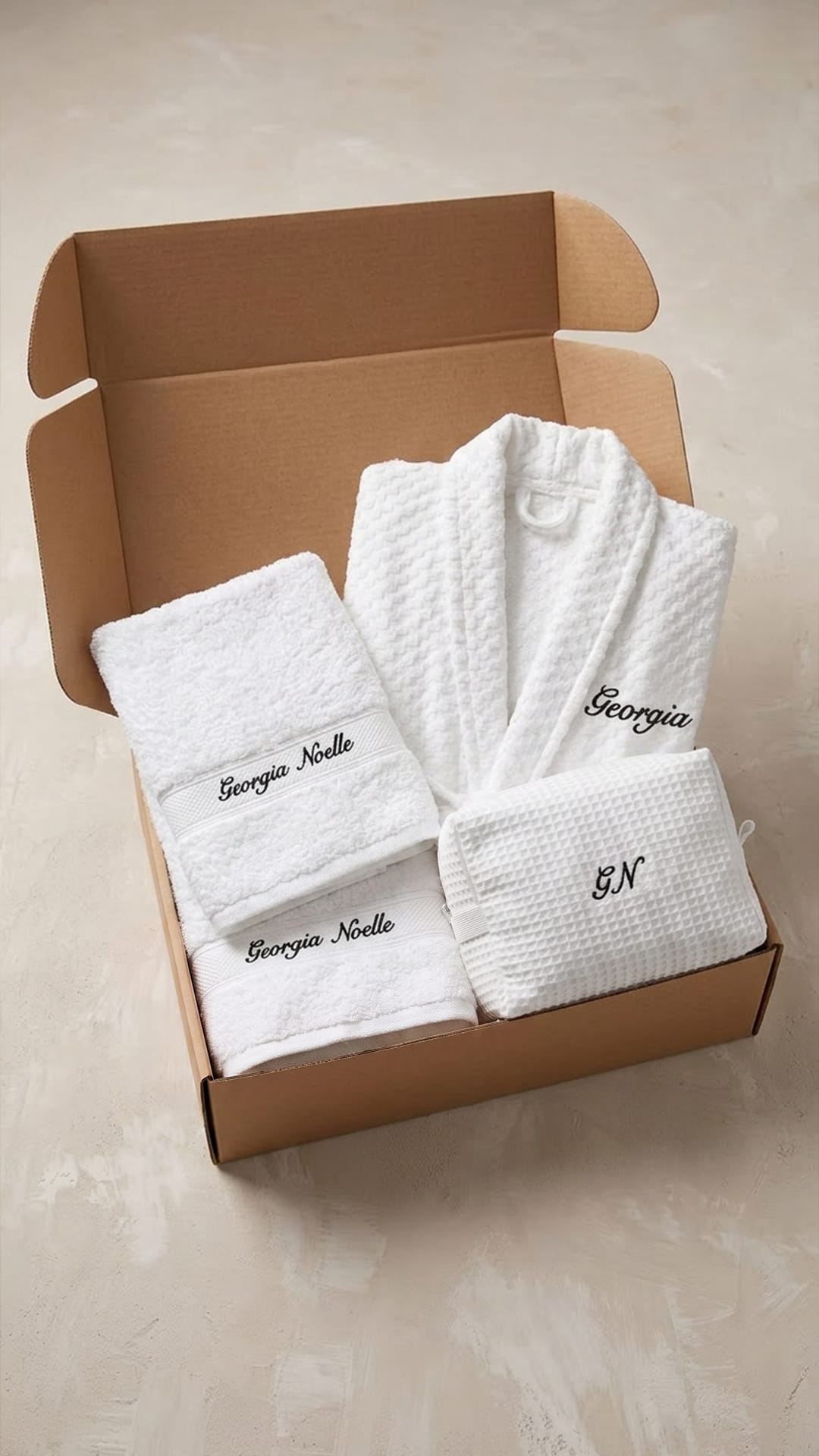 Personalized Robe Gift Set | Embroidered Robe, Waffle Bag & Hand Towels