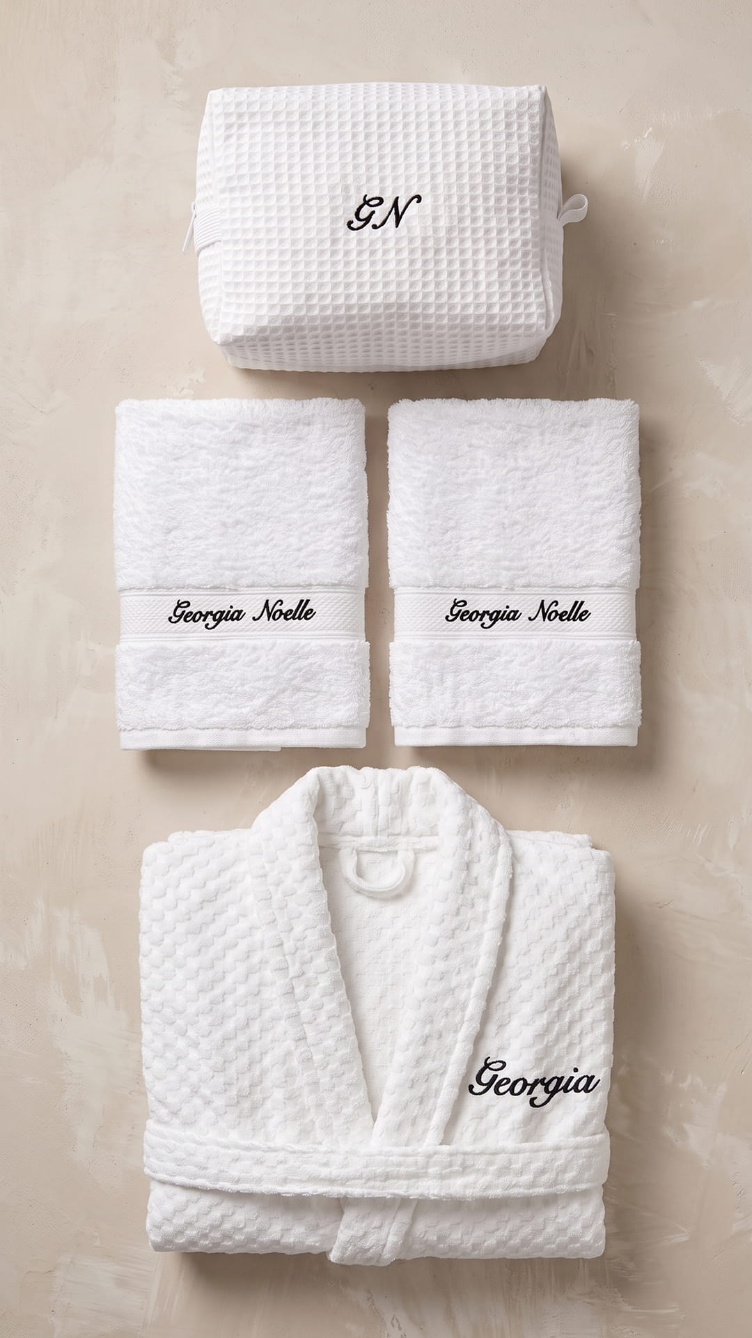Personalized Robe Gift Set | Embroidered Robe, Waffle Bag & Hand Towels