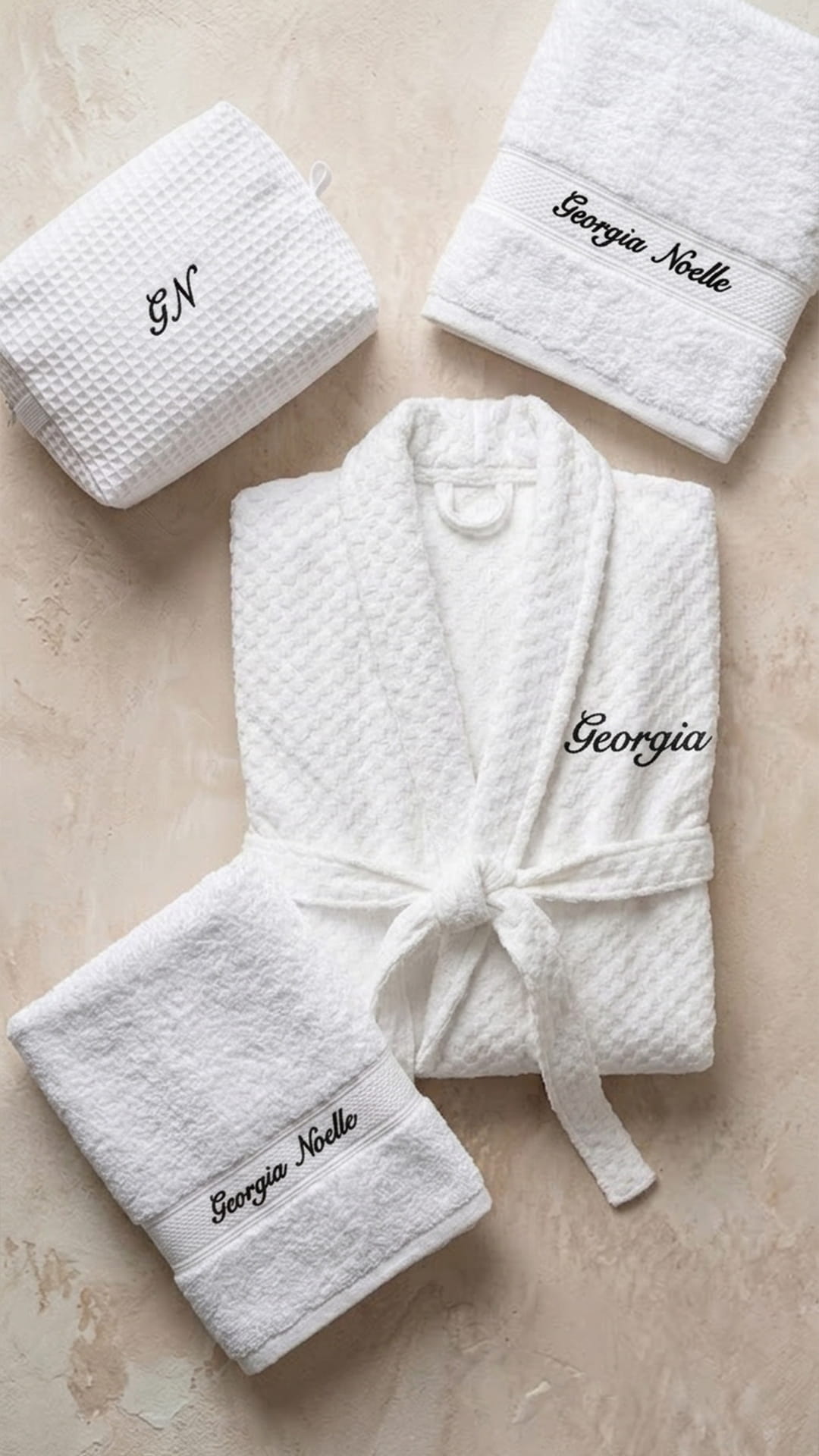 Personalized Robe Gift Set | Embroidered Robe, Waffle Bag & Hand Towels
