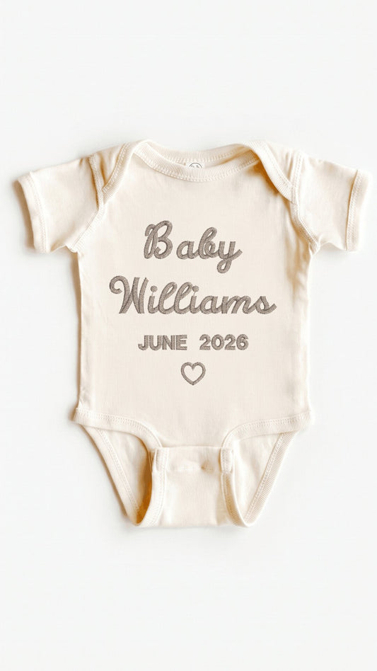 Baby Name & Arrival Date Embroidered Bodysuit