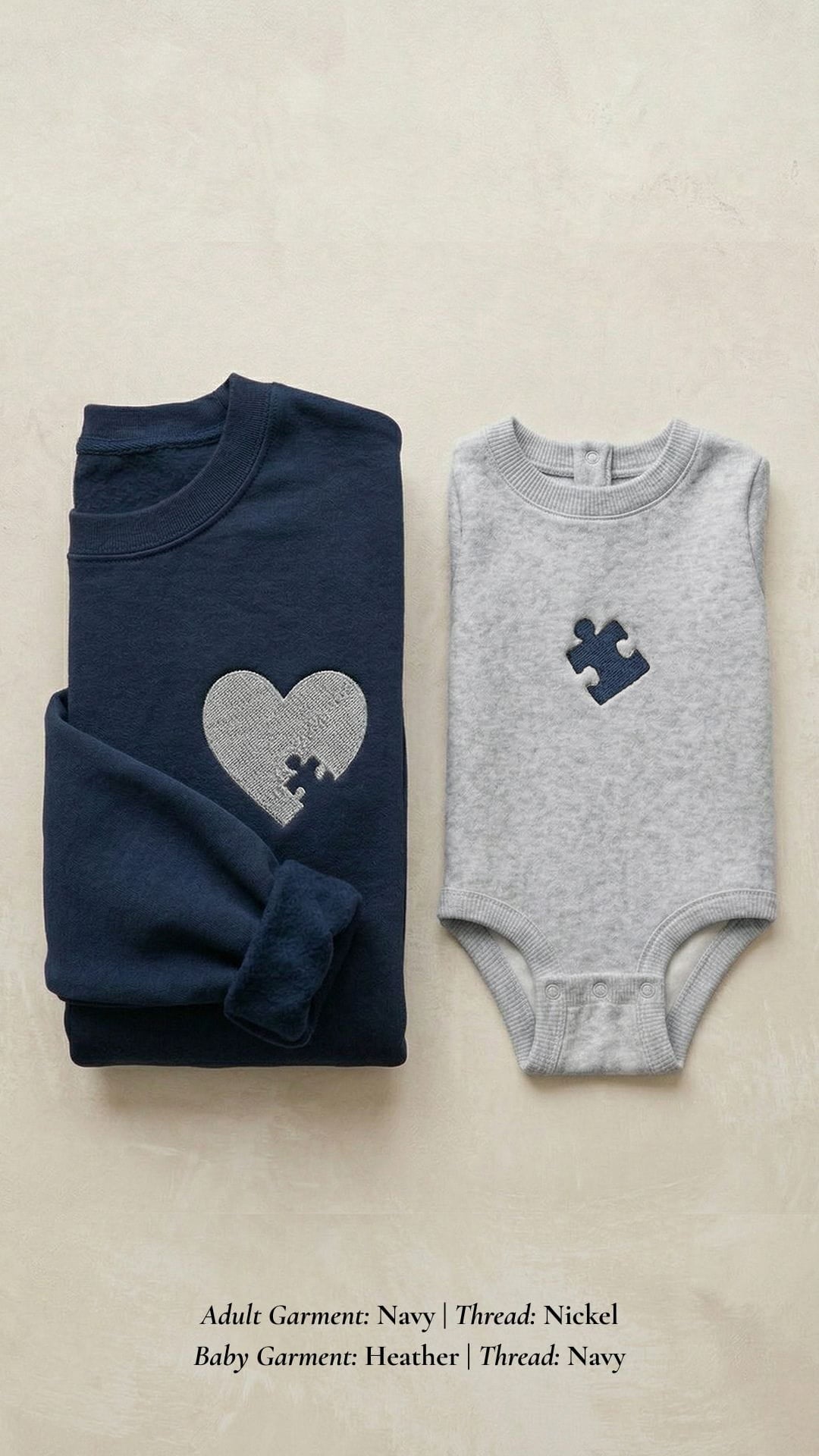 Mama & Mini Puzzle Piece Embroidered Set | Adult Heart Sweatshirt