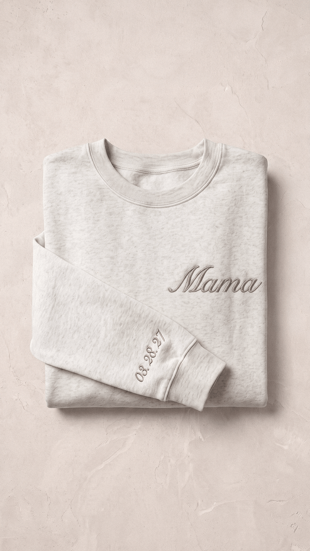 Personalized Mama Script Sweatshirt | Custom Baby Date Sleeve Embroidery