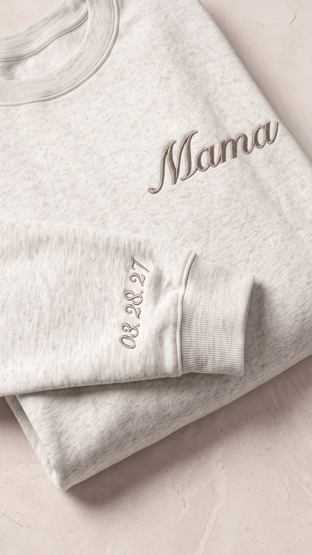 Personalized Mama Script Sweatshirt | Custom Baby Date Sleeve Embroidery