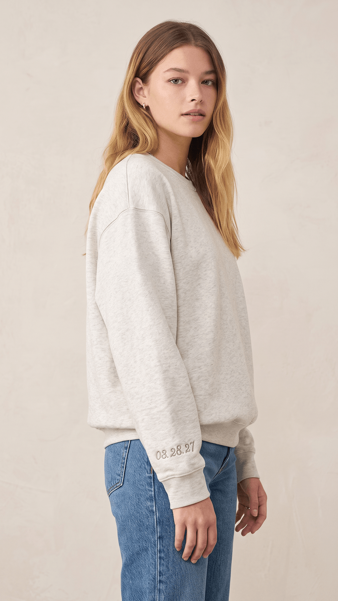 Personalized Mama Script Sweatshirt | Custom Baby Date Sleeve Embroidery