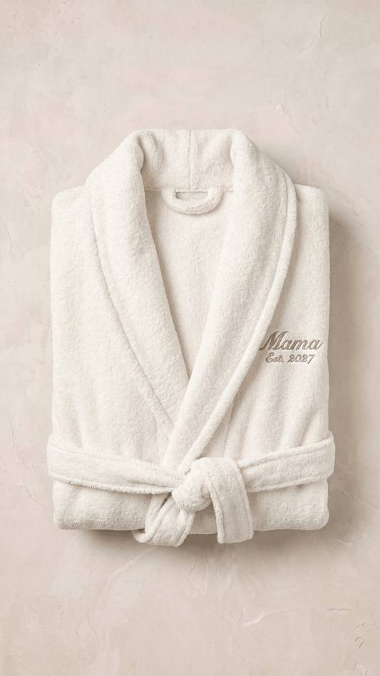 Script Embroidered Plush Robe