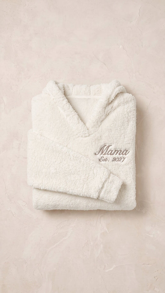 Script Embroidered Cozy Fleece Hoodie