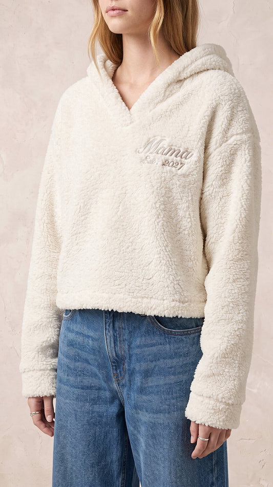 Script Embroidered Cozy Fleece Hoodie