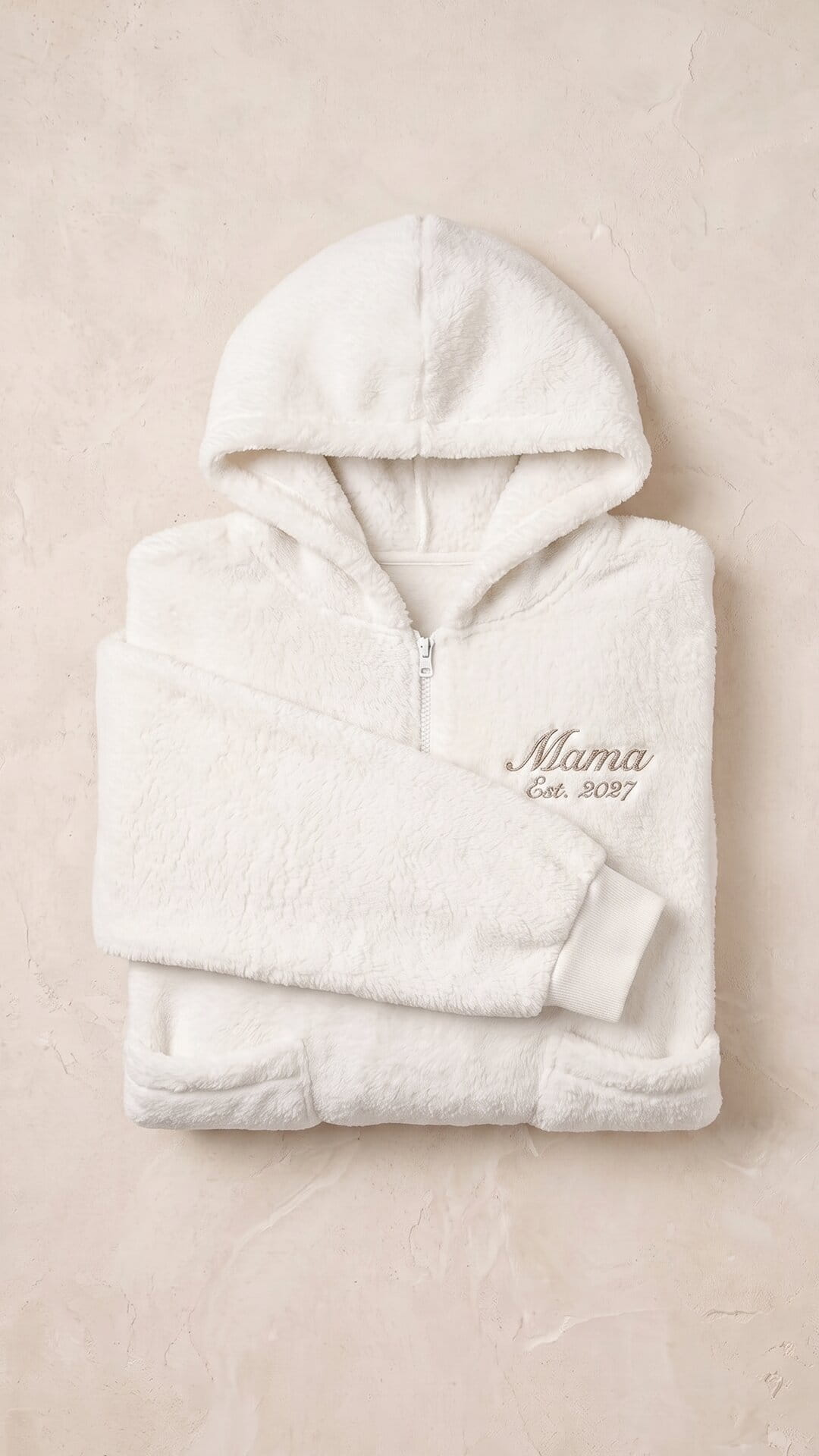 Script Embroidered Plush Poncho