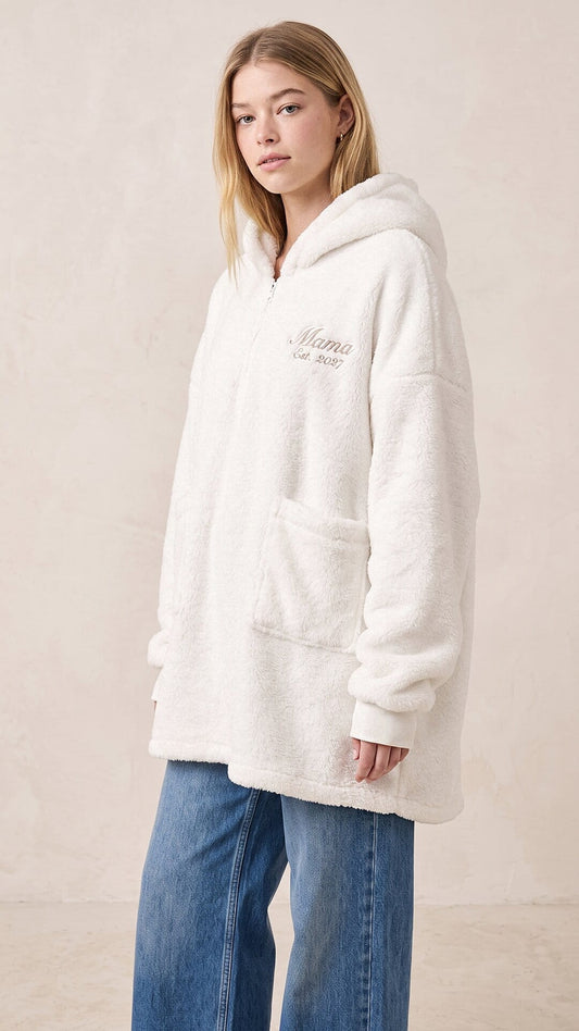 Script Embroidered Plush Poncho