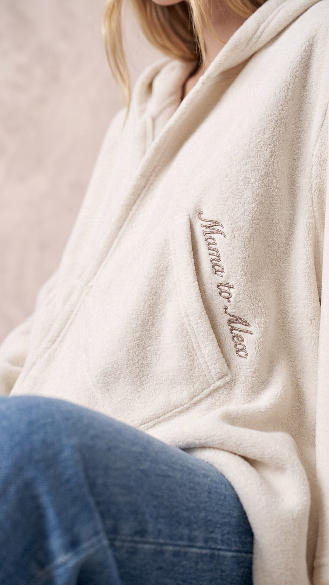 Script Embroidered Dream Plush Open Hoodie