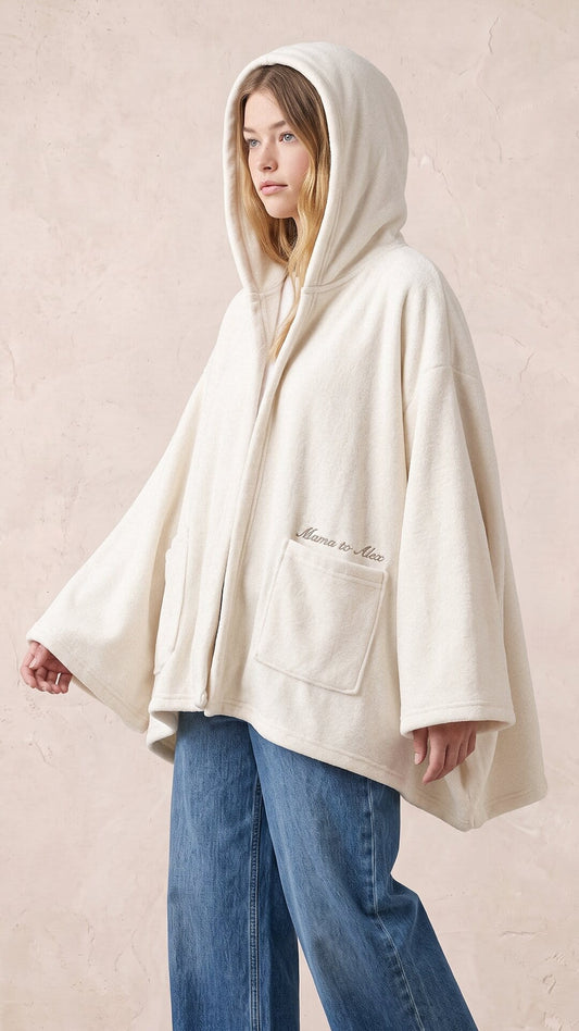 Script Embroidered Dream Plush Open Hoodie