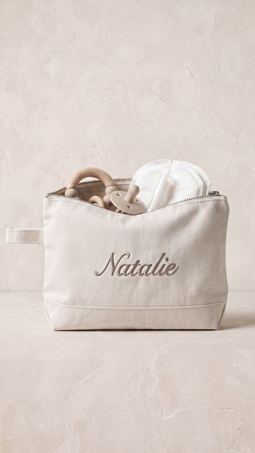 Script Embroidered Canvas Makeup Pouch