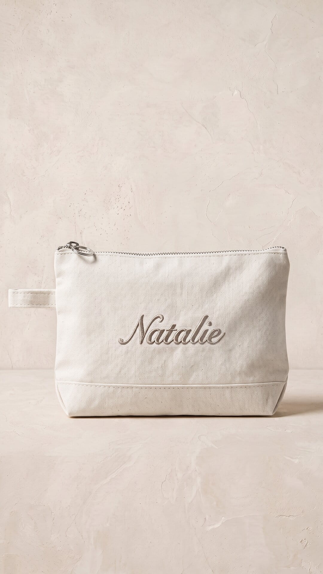 Script Embroidered Canvas Makeup Pouch
