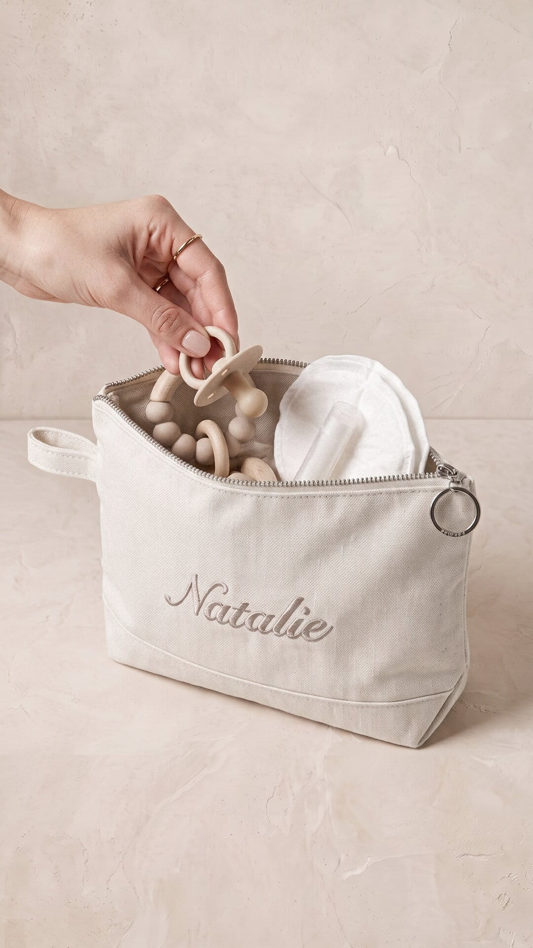Script Embroidered Canvas Makeup Pouch