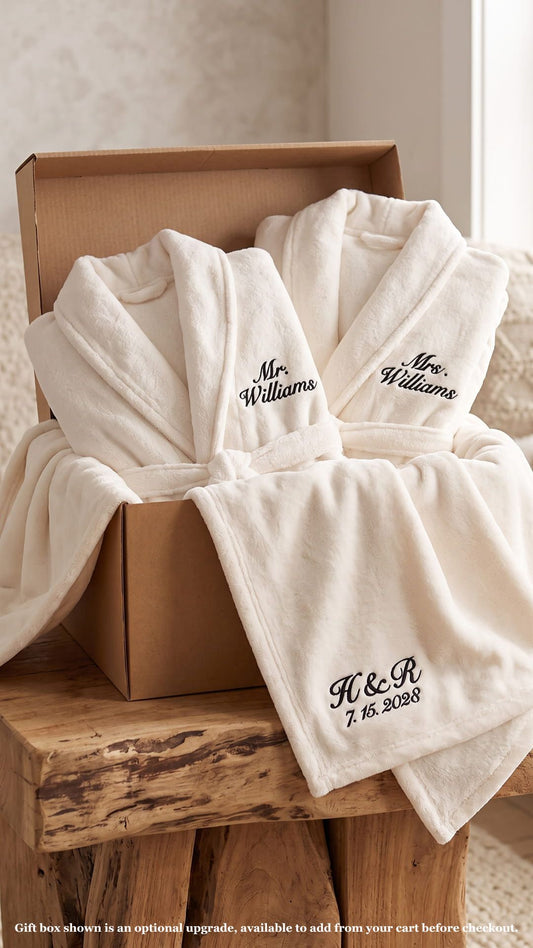 Personalized Couples Robe & Blanket Set | Mr. & Mrs. Anniversary Gift