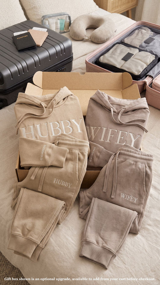 Personalized Hubby & Wifey Lounge Bundle | Roman Numeral Hoodies & Matching Joggers