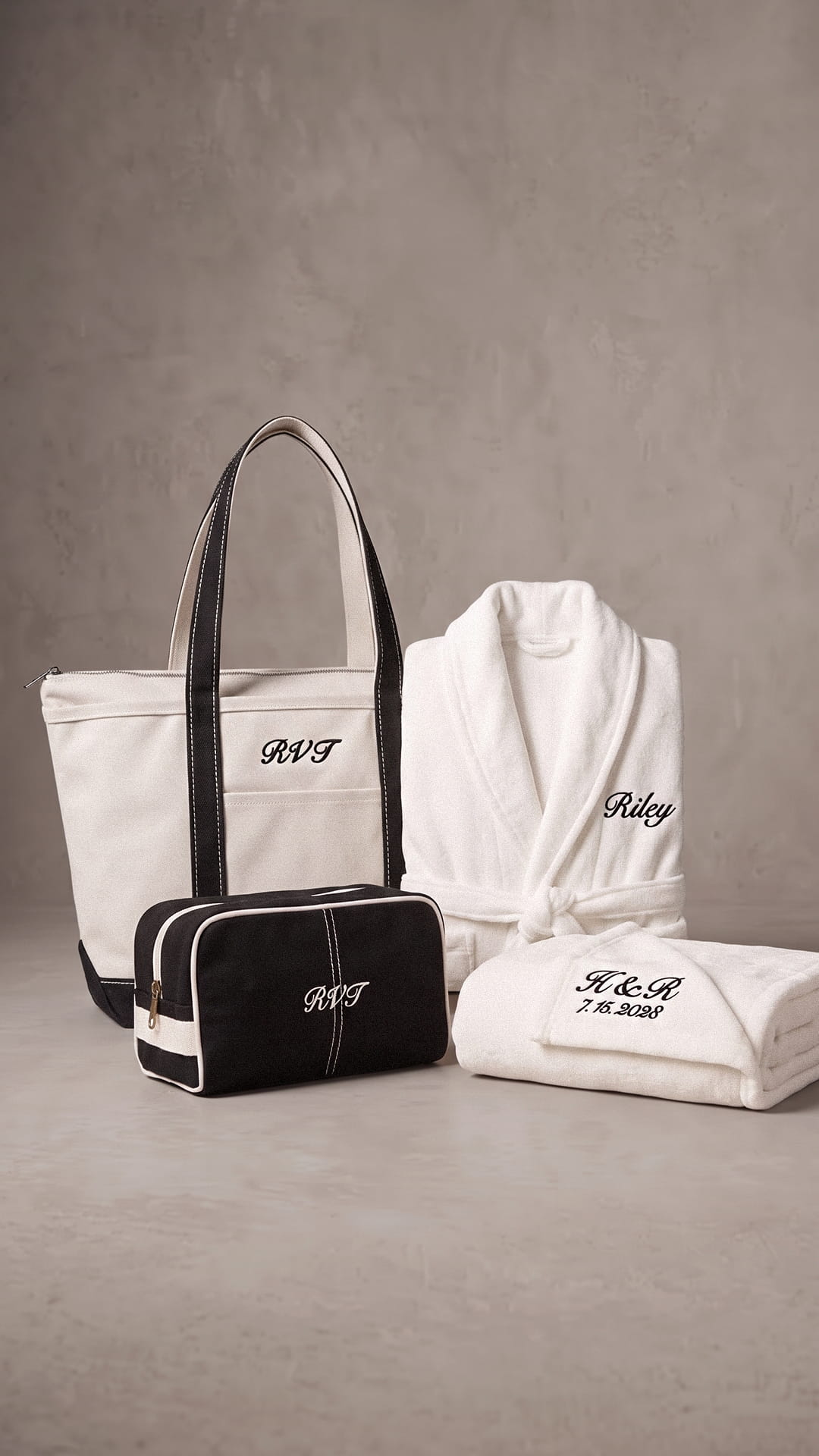 Personalized Anniversary Gift Set | Plush Robe, Couple Blanket, Monogram Tote & Dopp Kit