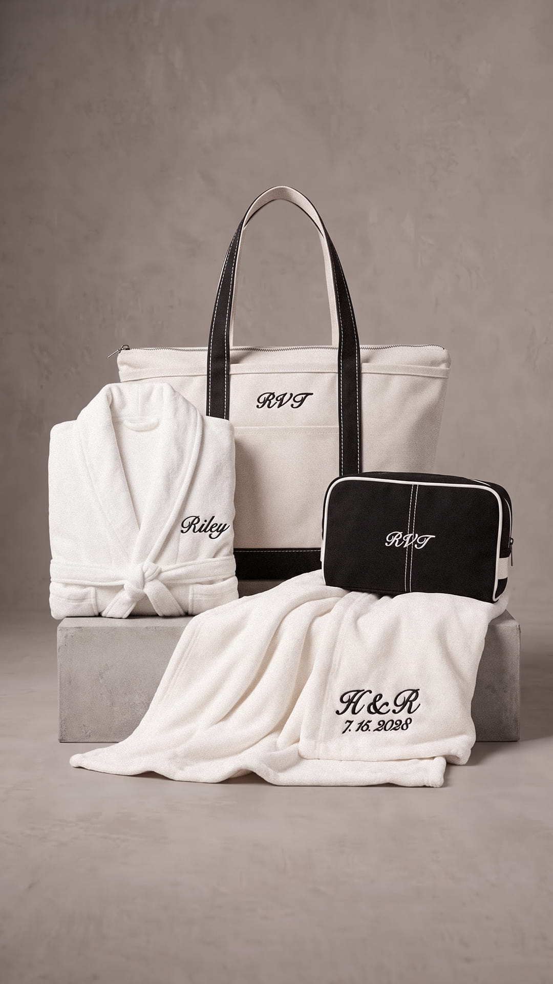 Personalized Anniversary Gift Set | Plush Robe, Couple Blanket, Monogram Tote & Dopp Kit