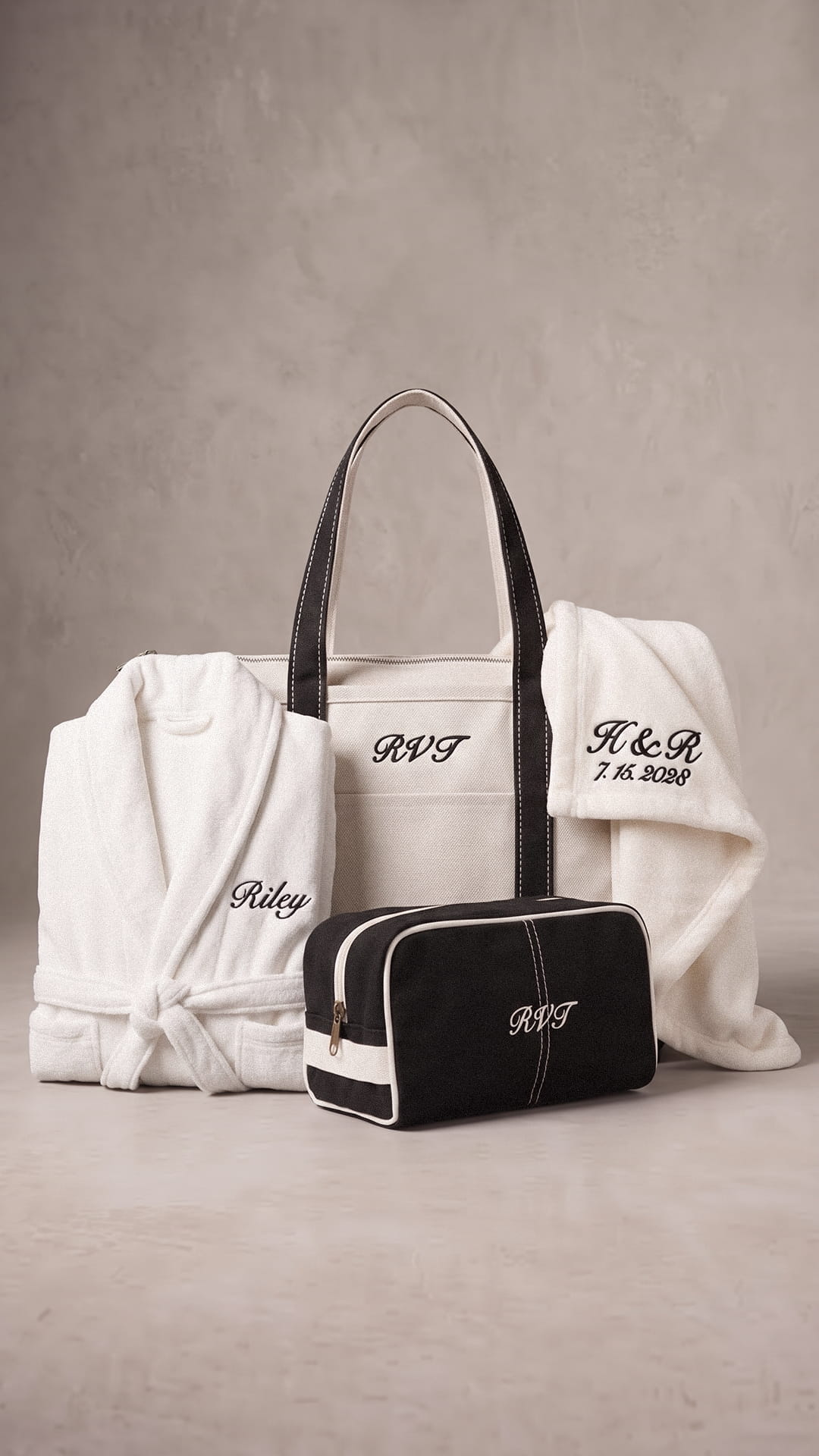 Personalized Anniversary Gift Set | Plush Robe, Couple Blanket, Monogram Tote & Dopp Kit