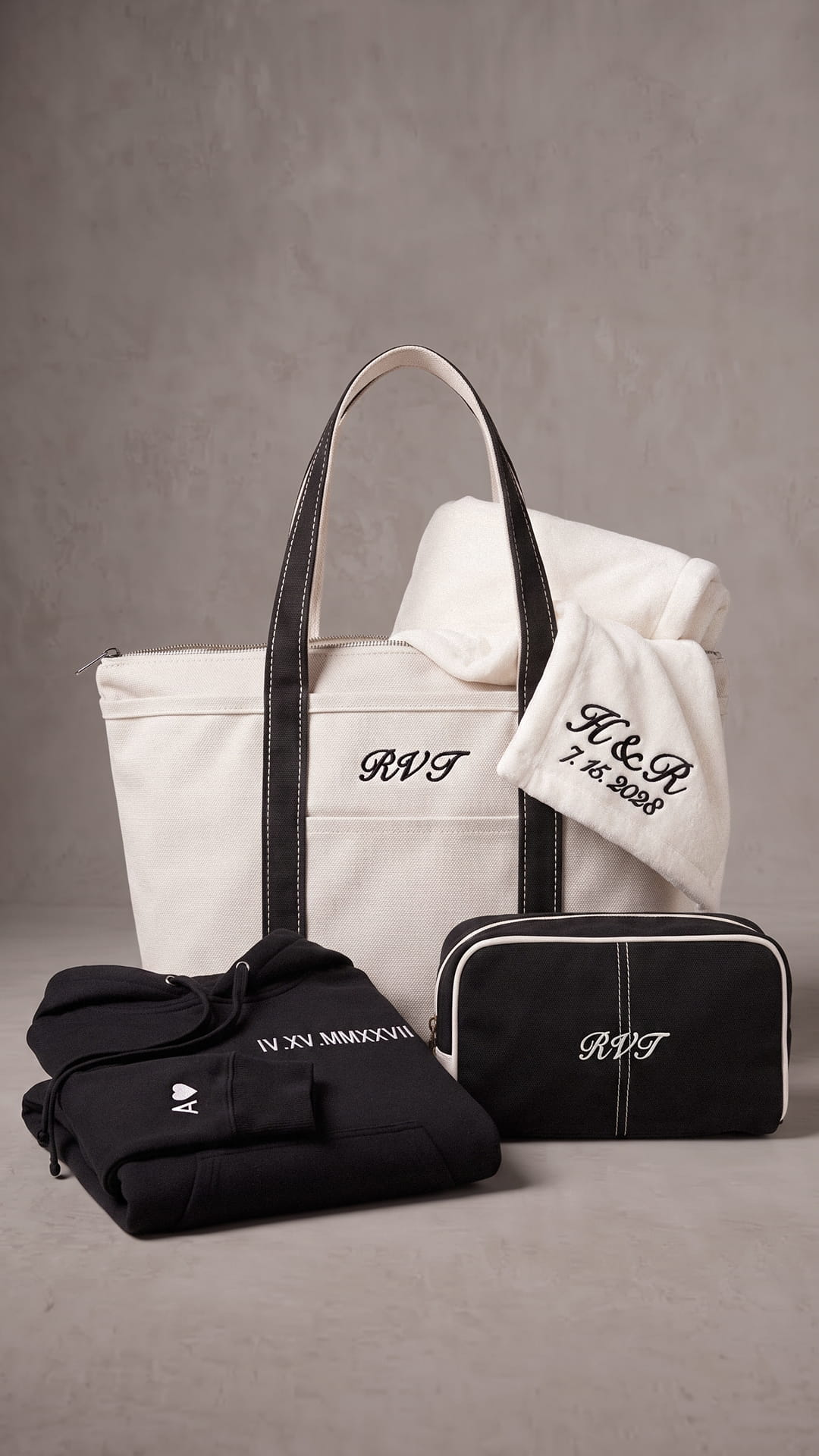 Personalized Anniversary Gift Set | Roman Numeral Hoodie, Couple Blanket, Monogram Tote & Dopp Kit