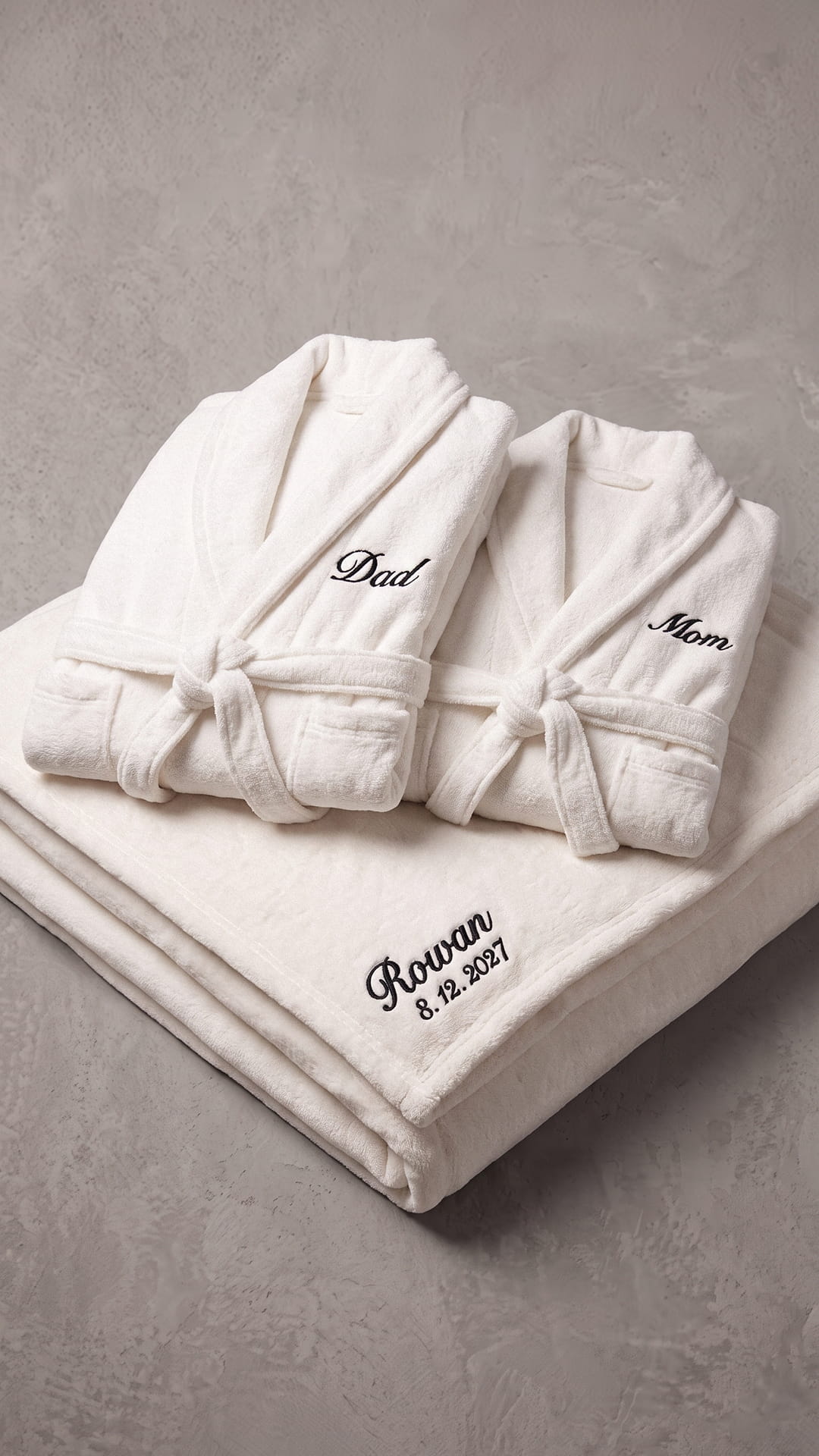 Mom & Dad Robe with Blanket Set | Child Name & Date Family Gift
