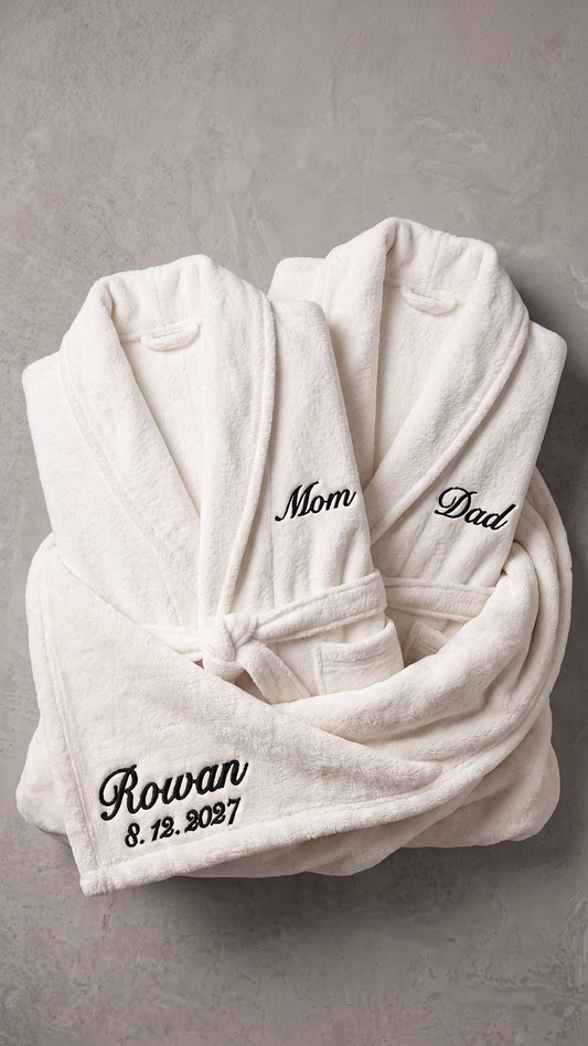 Mom & Dad Robe with Blanket Set | Child Name & Date Family Gift
