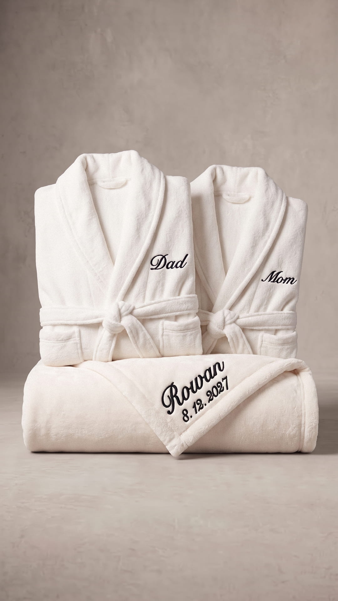 Mom & Dad Robe with Blanket Set | Child Name & Date Family Gift