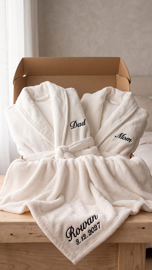Mom & Dad Robe with Blanket Set | Child Name & Date Family Gift