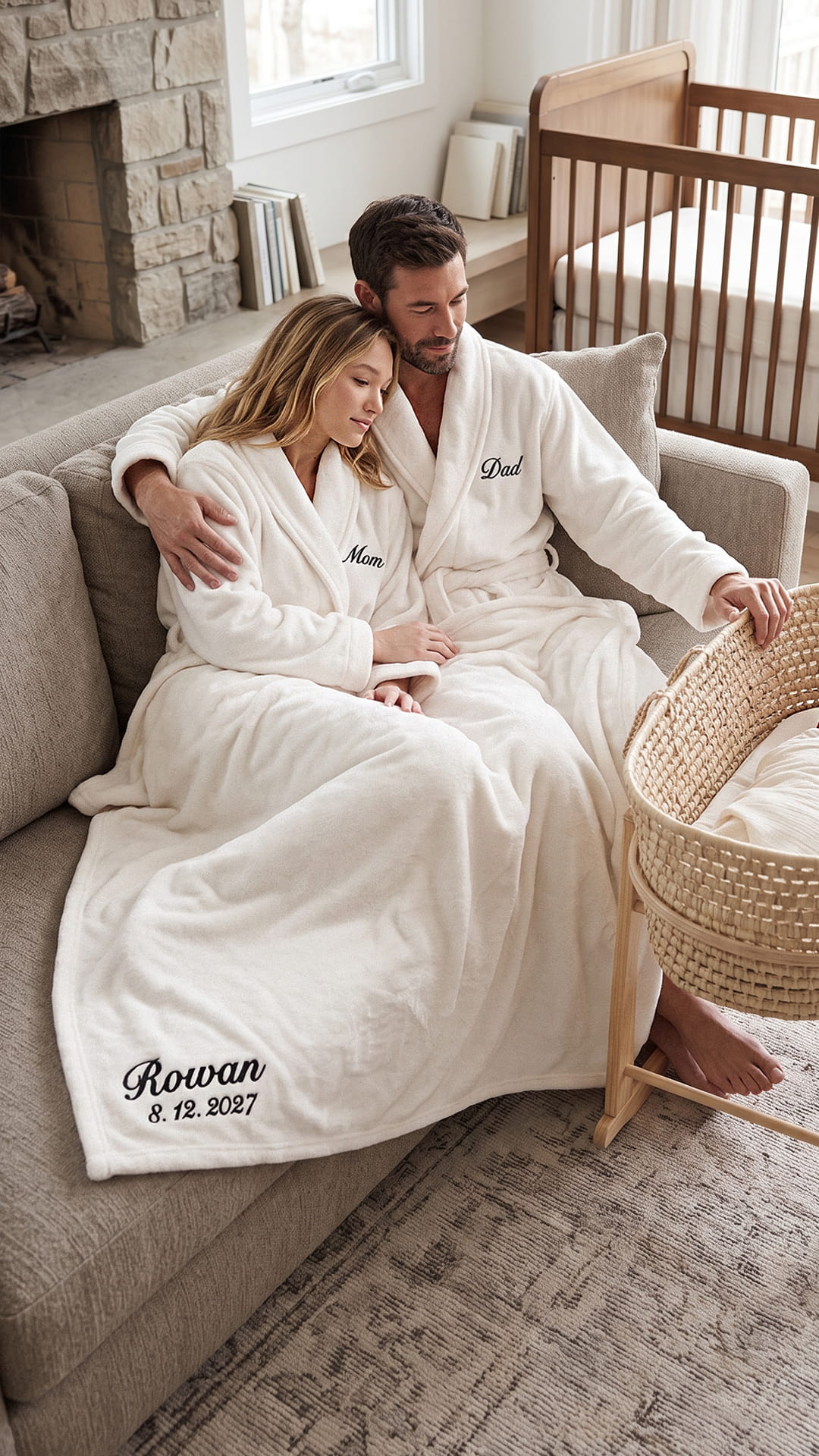 Mom & Dad Robe with Blanket Set | Child Name & Date Family Gift