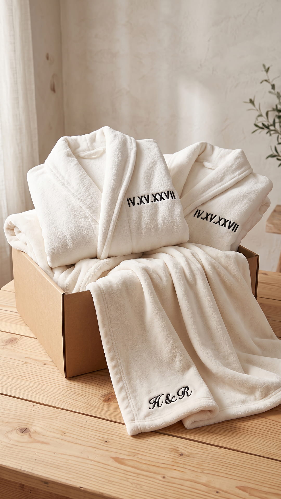 Roman Numeral Couples Robe & Blanket Set | Anniversary Date with Initials Gift
