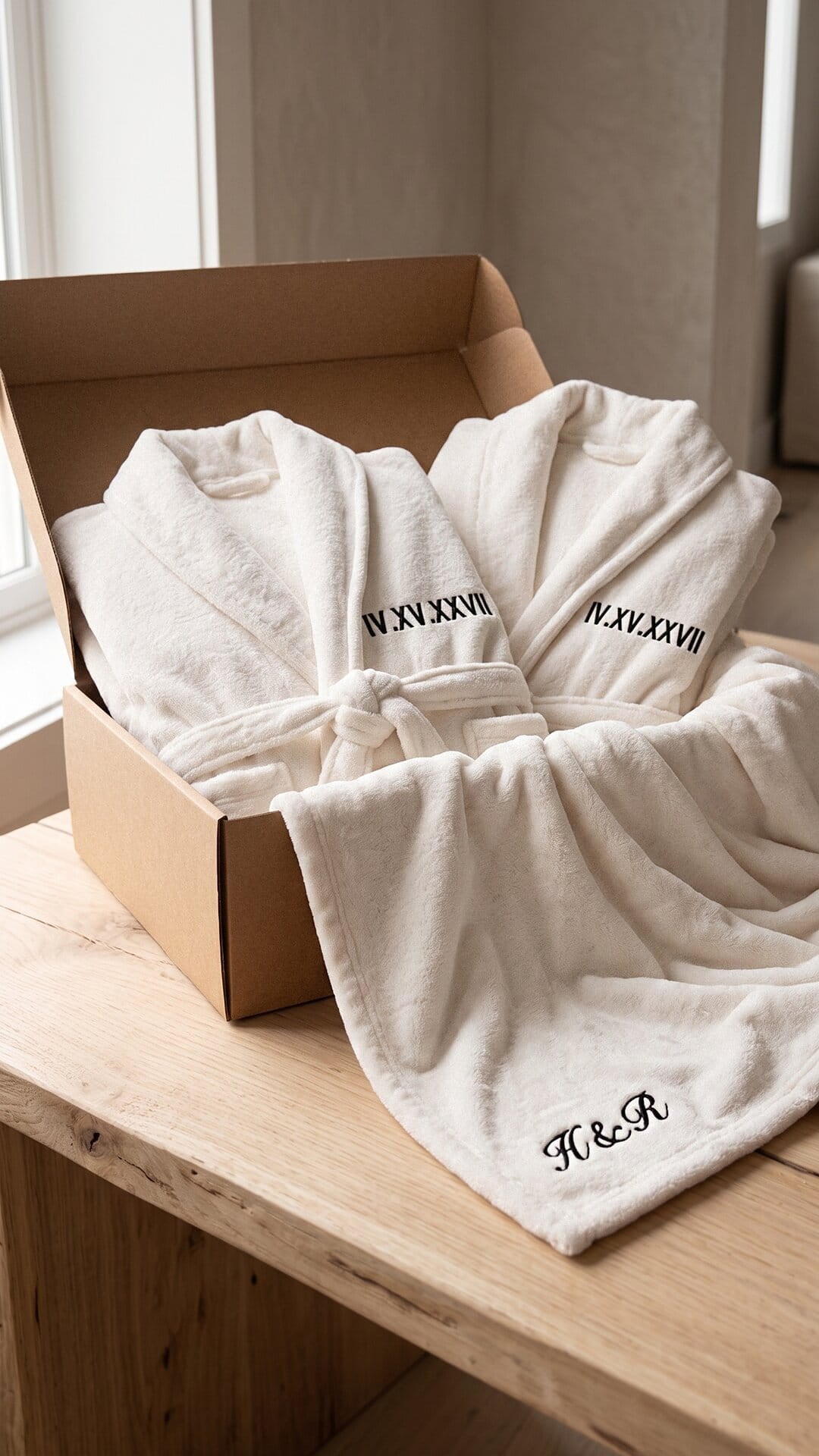 Roman Numeral Couples Robe & Blanket Set | Anniversary Date with Initials Gift