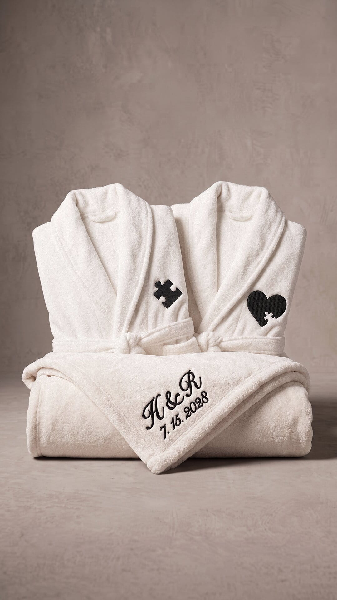 Puzzle Piece Couples Robes with Blanket Set | Initials & Date Anniversary Gift