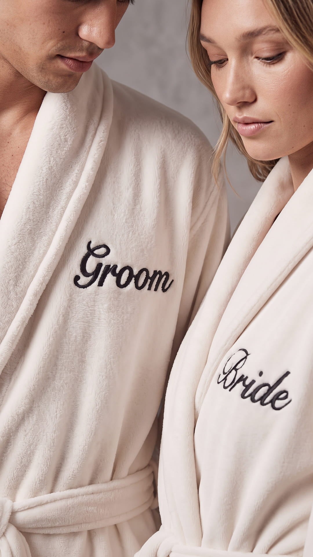 Bride & Groom Robe with Blanket Set | Titles, Initials & Date Wedding Gift