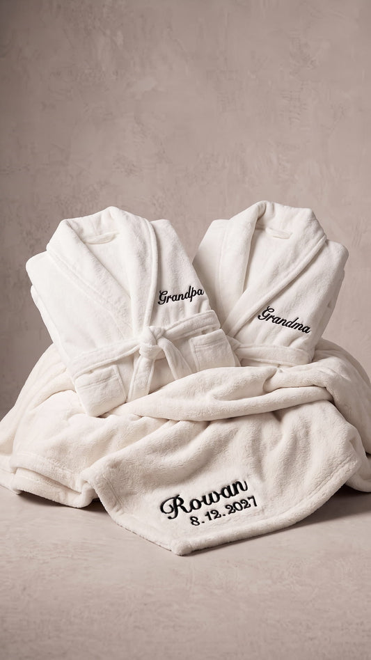Grandma & Grandpa Robe with Blanket Set | New Grandparent Gift