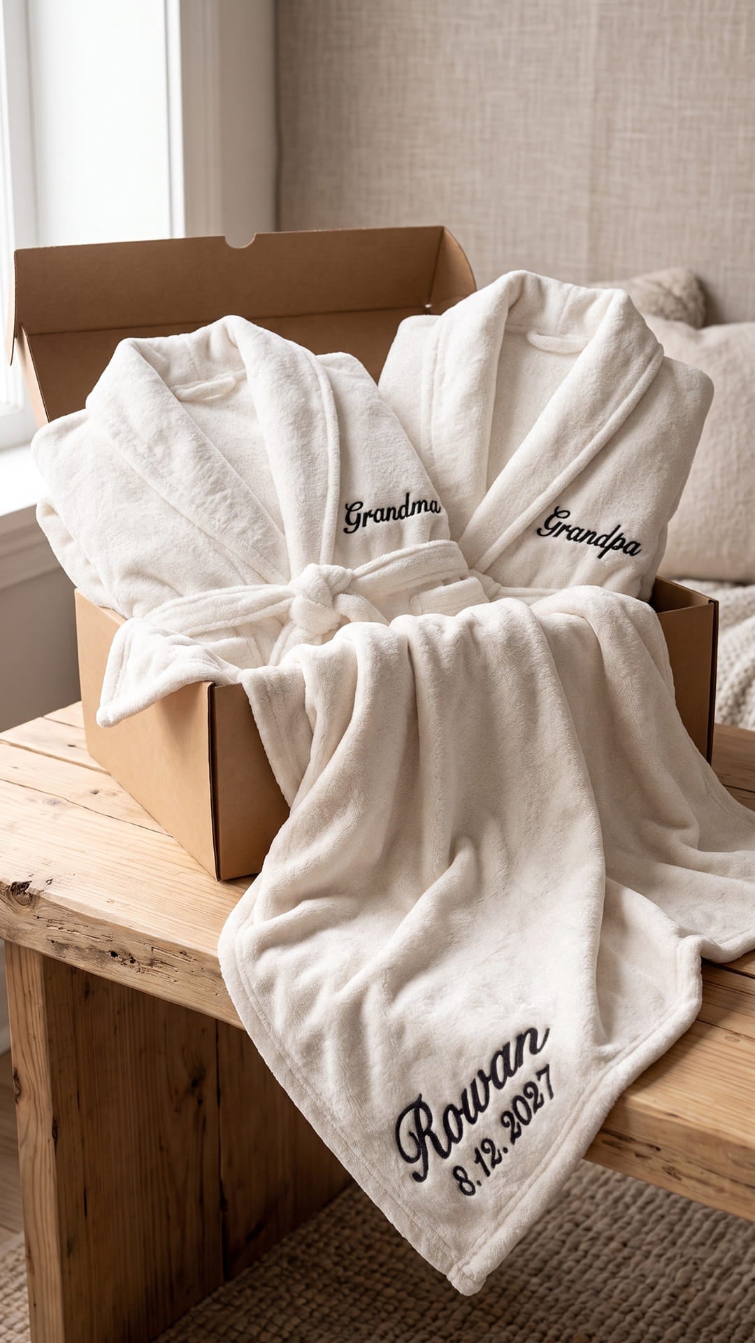 Grandma & Grandpa Robe with Blanket Set | New Grandparent Gift