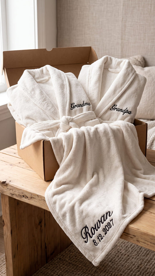 Grandma & Grandpa Robe with Blanket Set | New Grandparent Gift