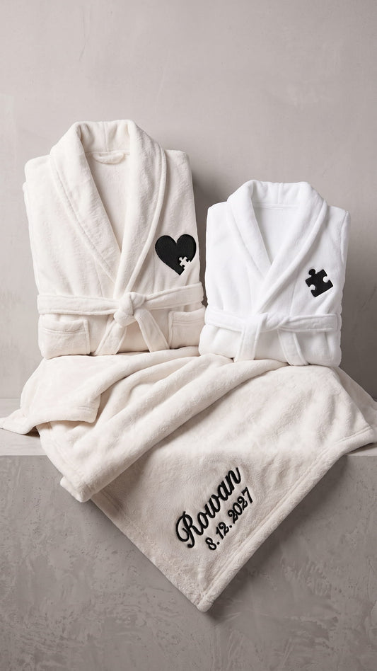 Puzzle Piece Robe with Blanket Set | New Parent + Baby Gift