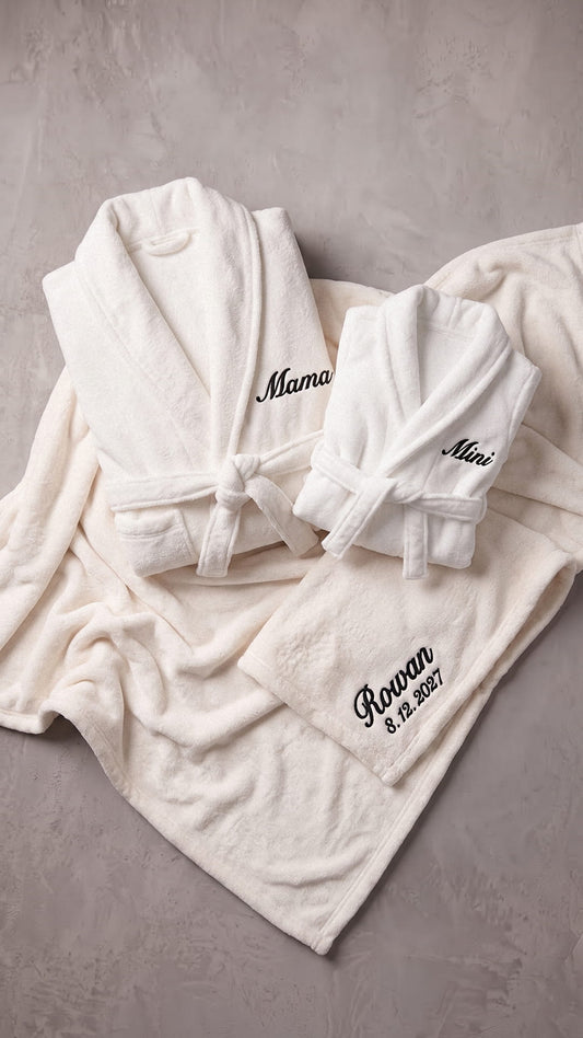 Mama & Mini Script Robe with Blanket Set | New Mom Baby Gift