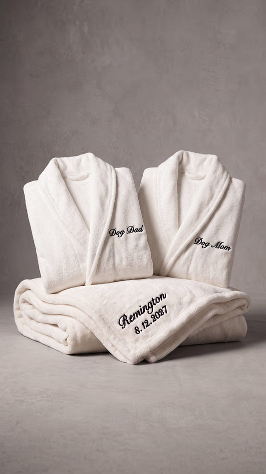 Dog Mom & Dog Dad Robe with Blanket Set | Pet Parent Gift