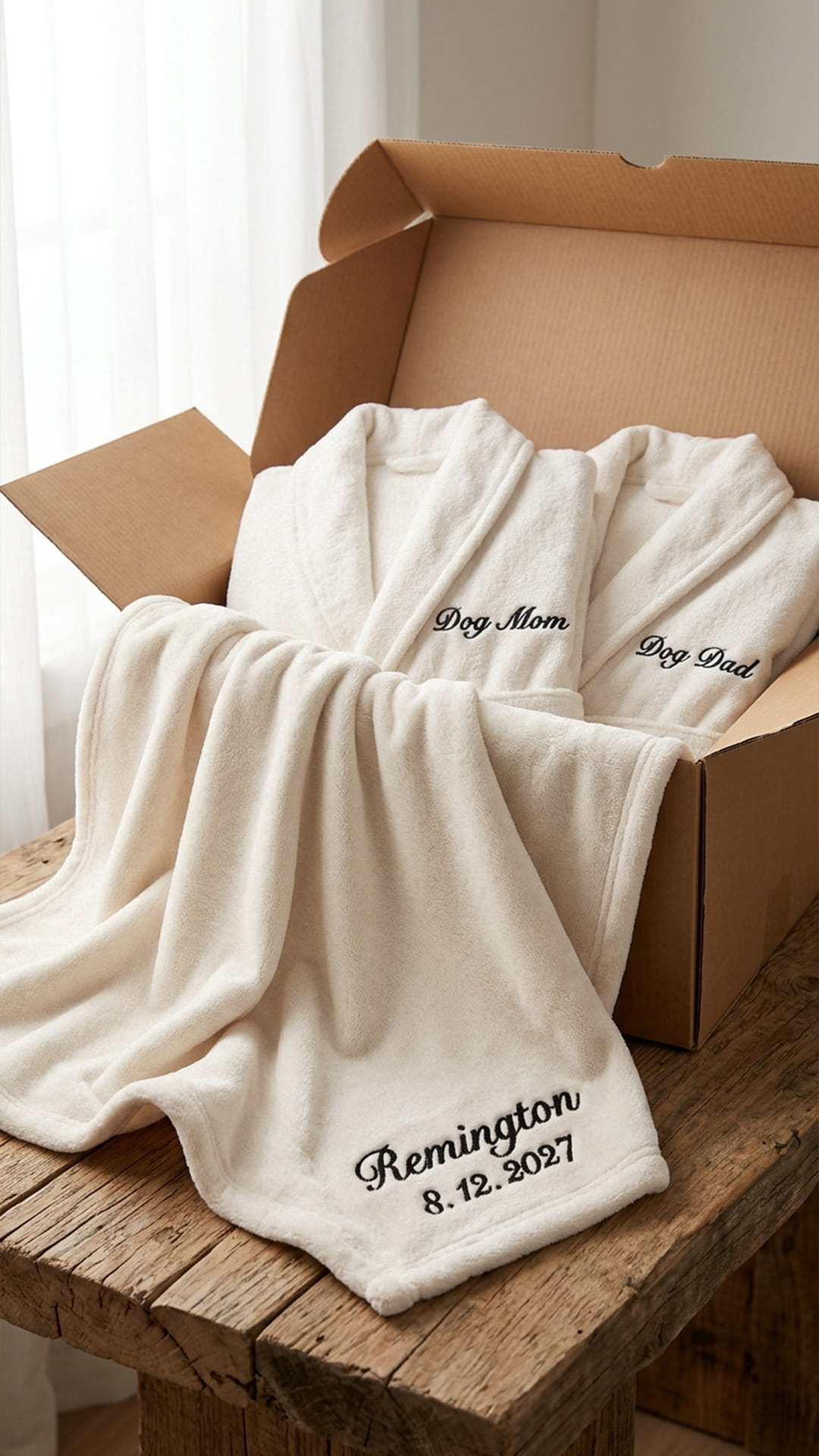 Dog Mom & Dog Dad Robe with Blanket Set | Pet Parent Gift