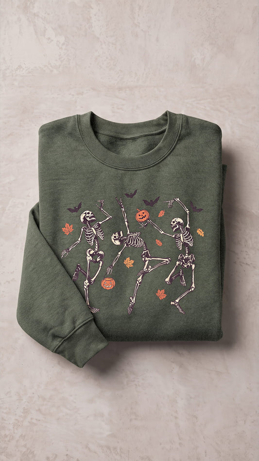Dancing Skeletons Halloween Sweatshirt | Spooky Fall Crewneck