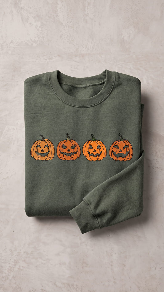 Jack O'Lantern Halloween Sweatshirt | Four Pumpkin Faces