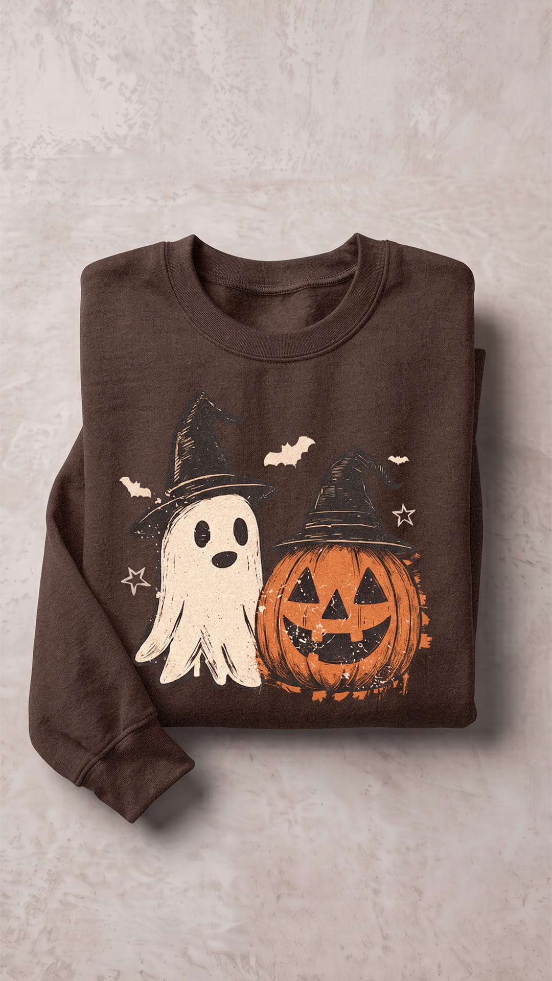 Ghost & Pumpkin Halloween Sweatshirt | Vintage Witch Hat Design