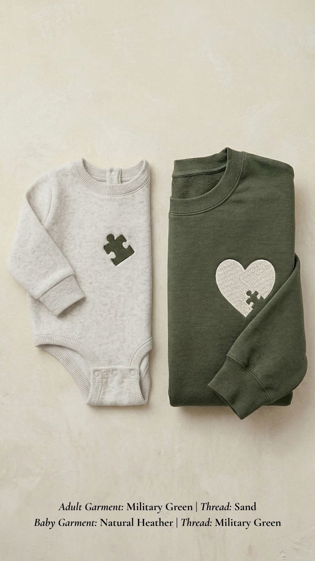 Mama & Mini Puzzle Piece Embroidered Set | Adult Heart Sweatshirt