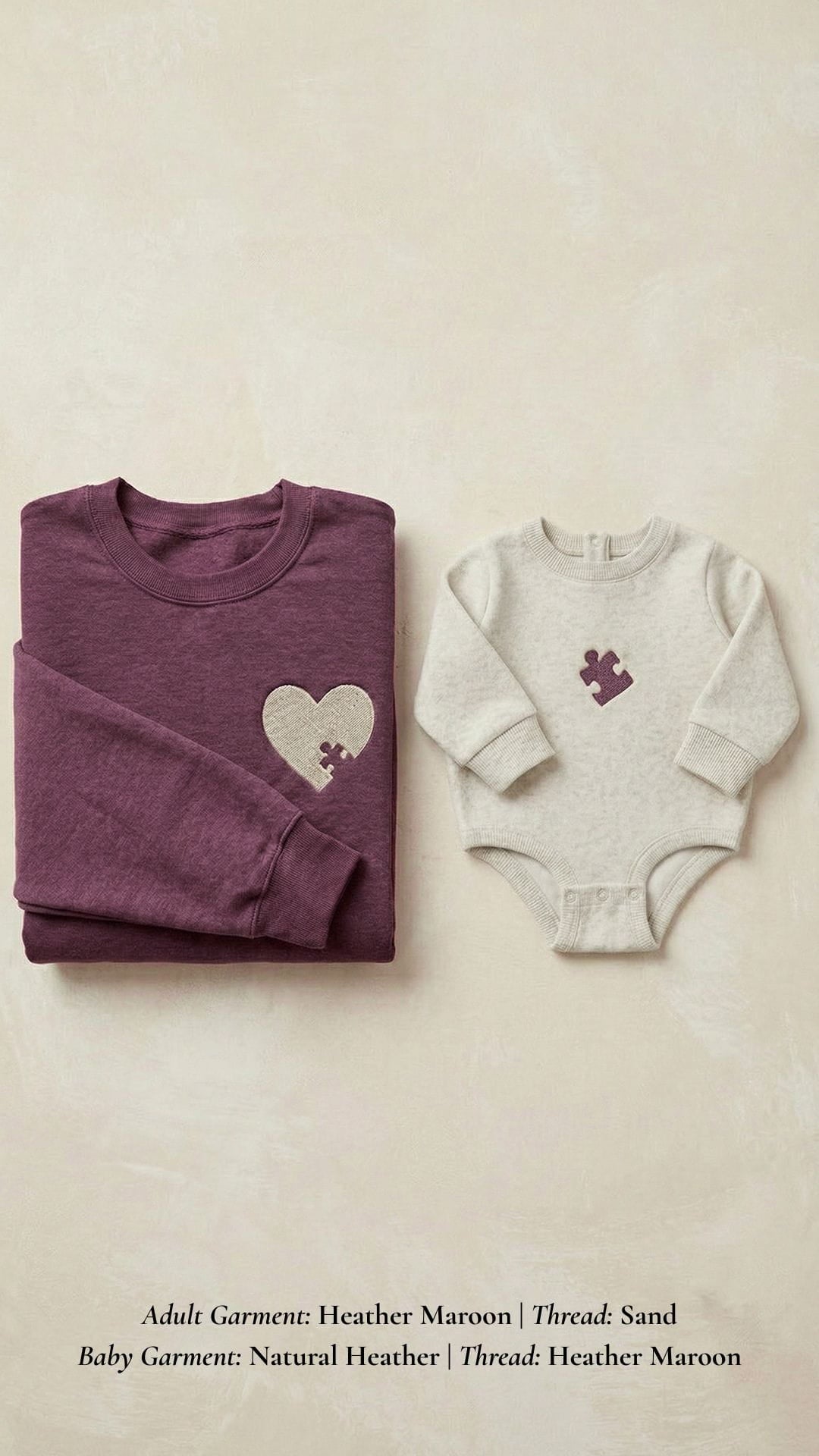 Mama & Mini Puzzle Piece Embroidered Set | Adult Heart Sweatshirt
