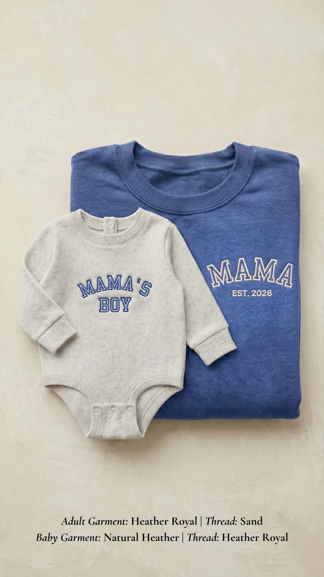 Mama’s Boy Embroidered Set | Adult Mama Est. Sweatshirt